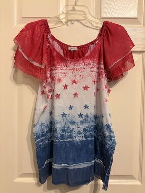 indigo soul Red and White Tie-Dye Tank with Embellished Front